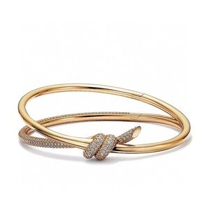 Tiffany & Co. Rose Gold Knot Pavé Double Bangle Bracelet